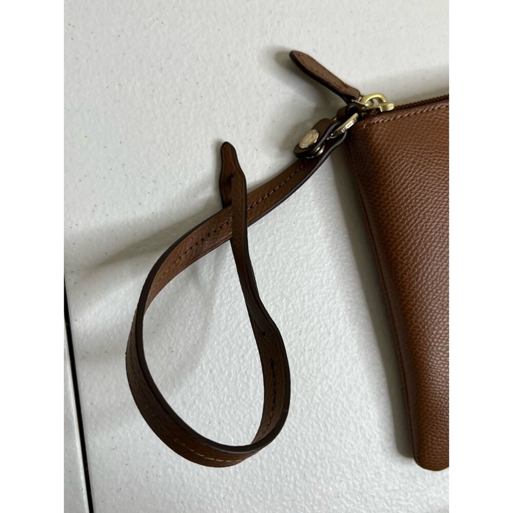 Coach Brown Pebbled Leathered Story Patch Logo Zip Pouch Wallet Bag Wristlet - Picture 4 of 15